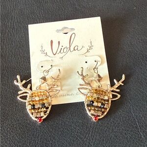 Gold Christmas Themed Reindeer Earrings